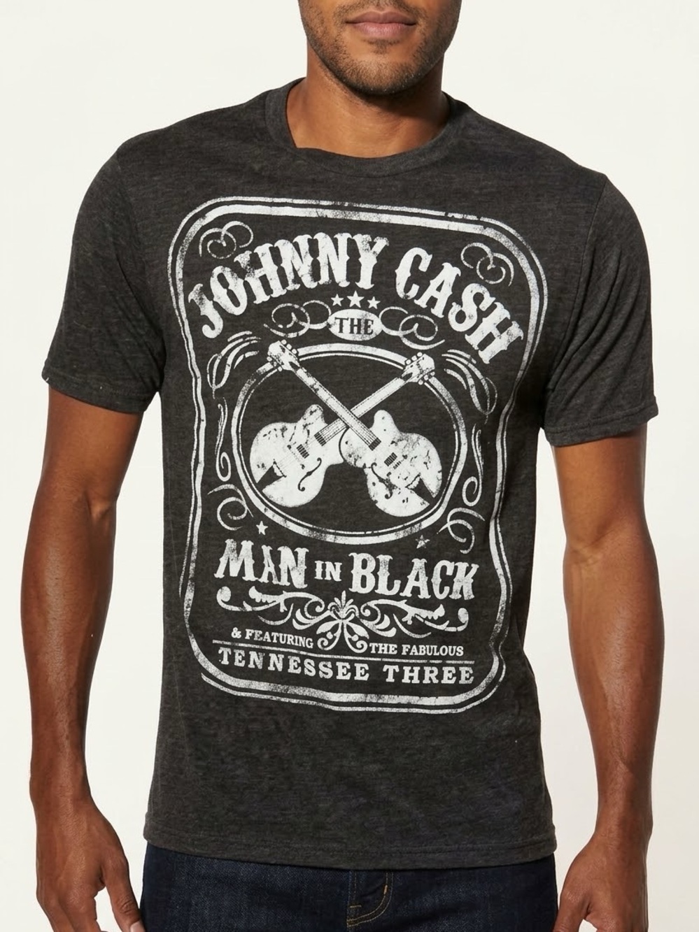 Zion Rootswear Cotton Blend Johnny Cash Man in Black Graphic Tee Short Sleeve 🩶